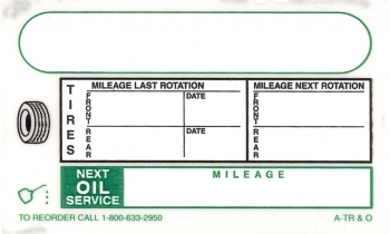 Oil Change & Tire Rotation Label